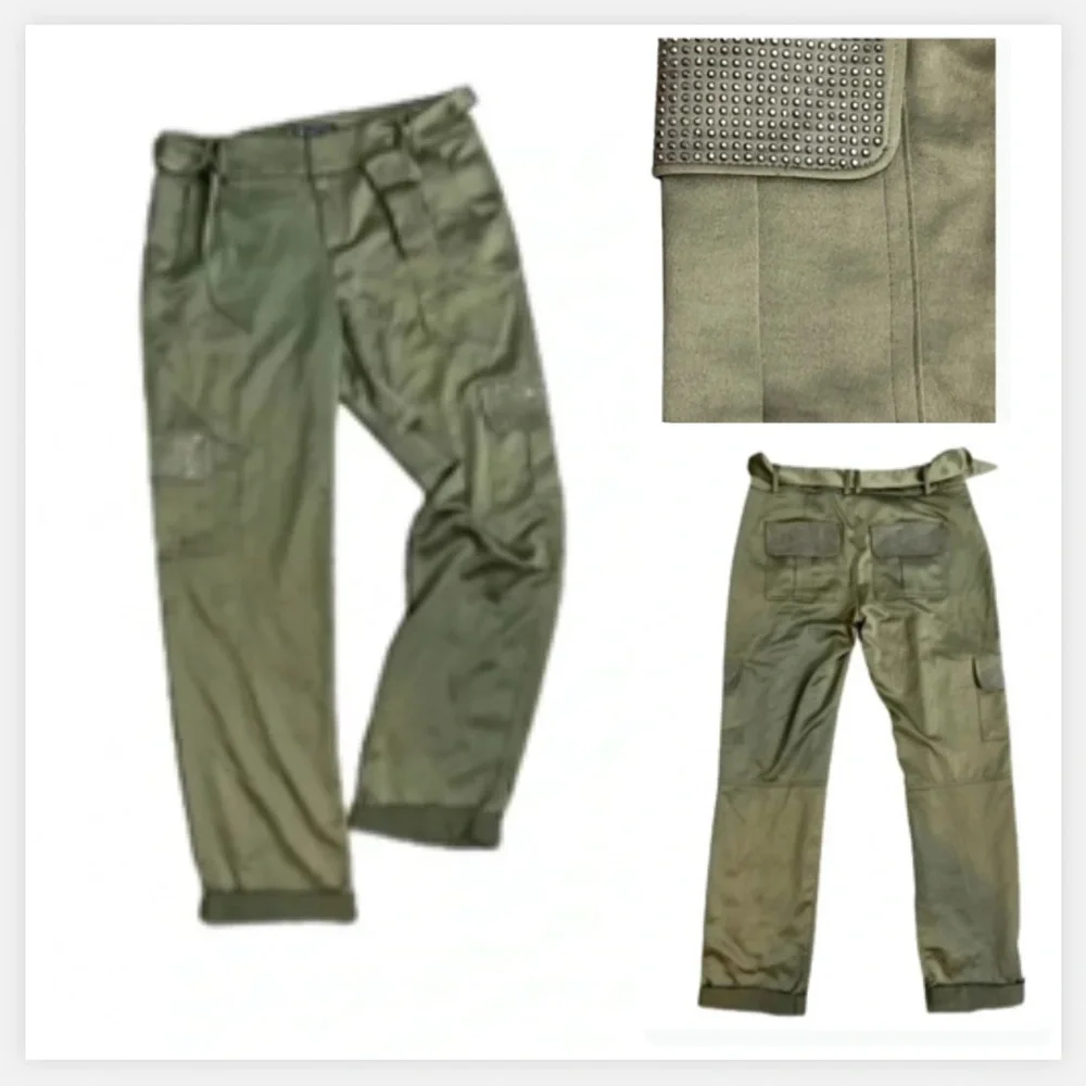 INC INTERNATIONAL CONCEPT Y2K CARGO PANTS FOREST  GREEN SEQUIN POCKETS CUFFED - Picture 11 of 12